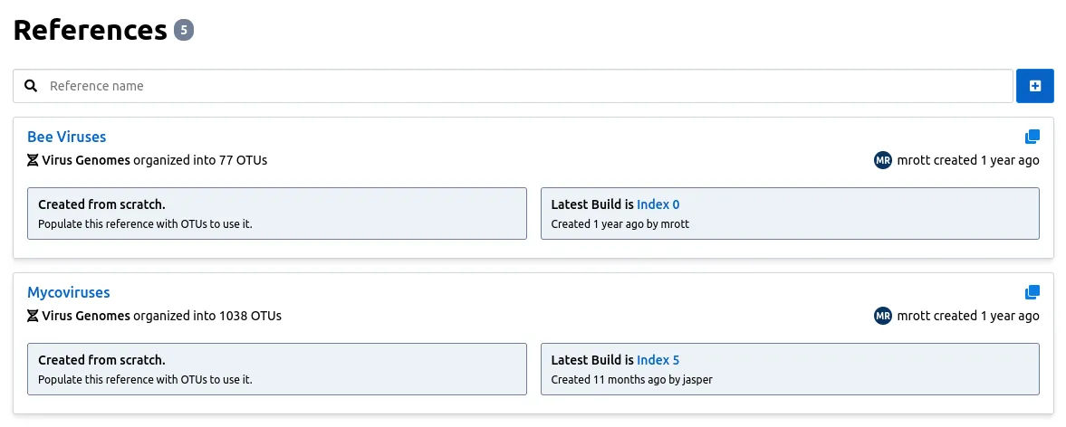 The reference list view.
